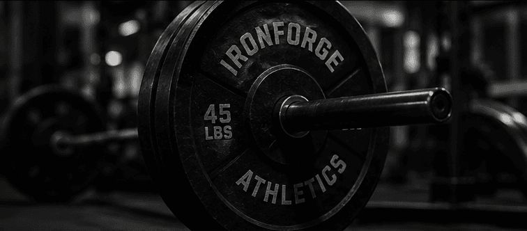 Iron Forge Athletics demonstration storefront hero with dark gym equipment.